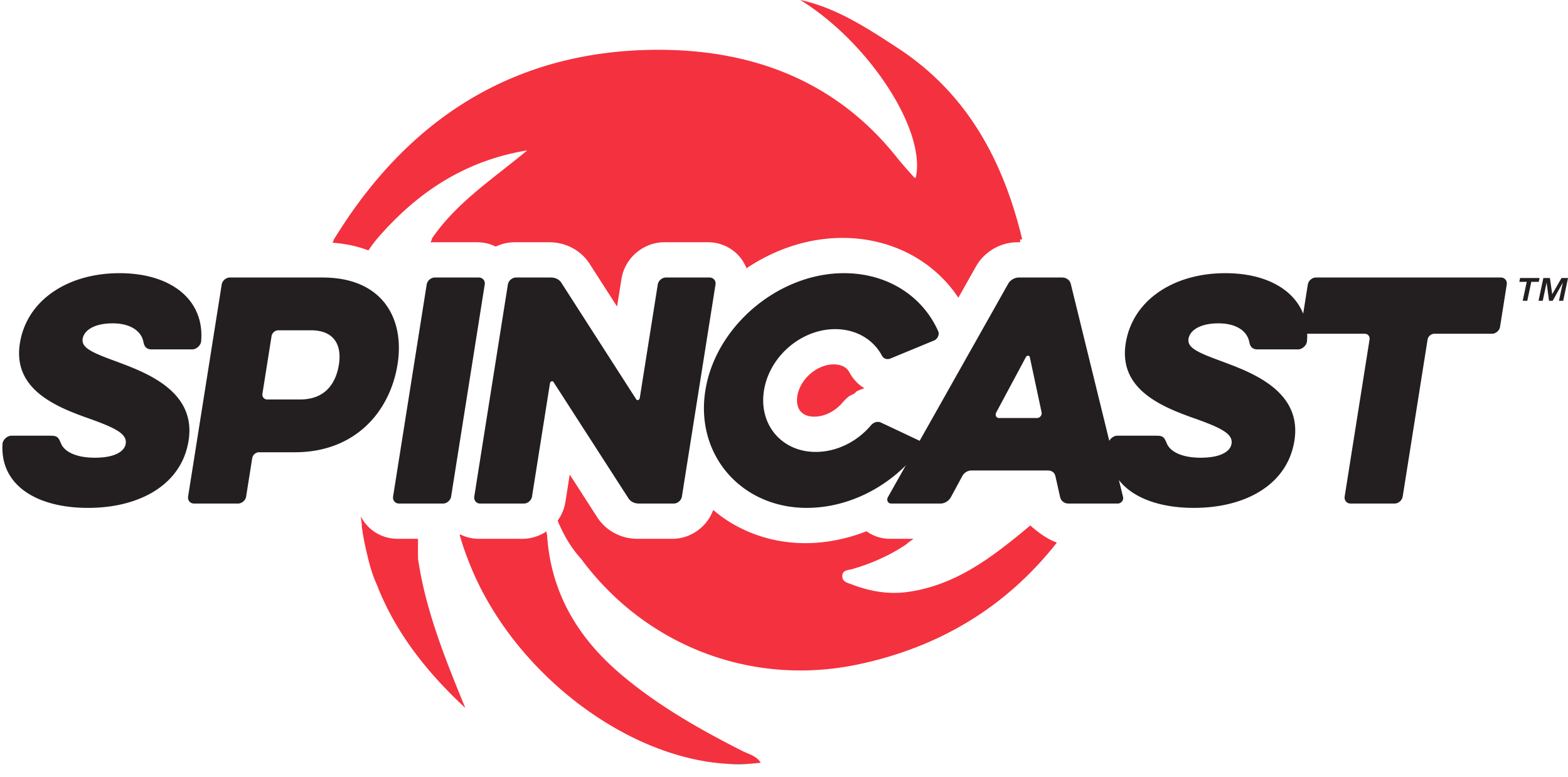 Spincast logo, red and black